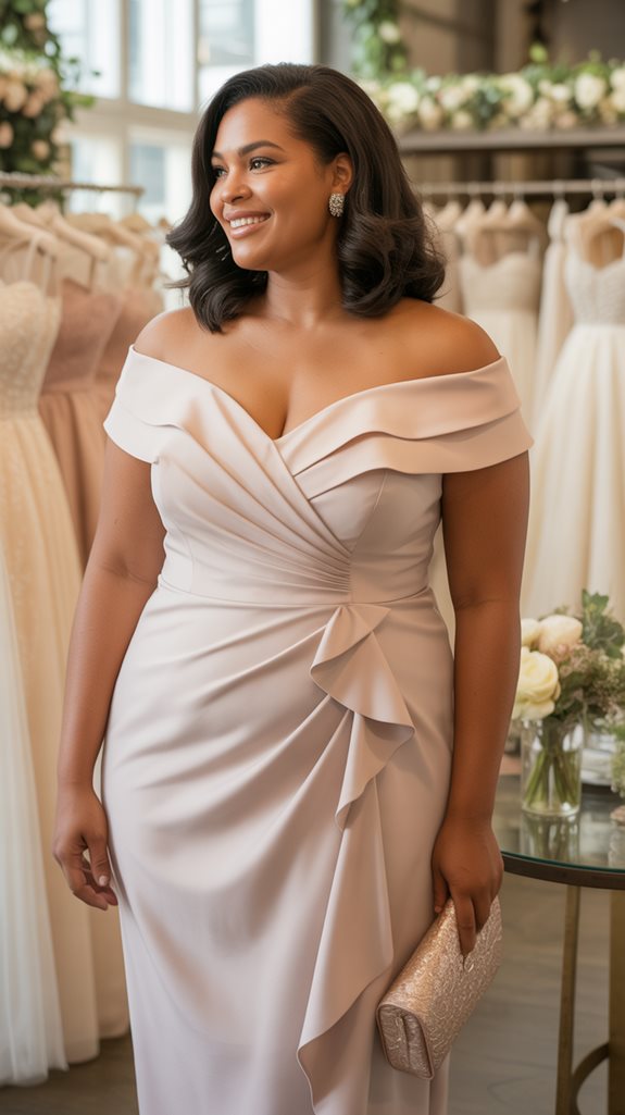 elegant ruffled off shoulder dress