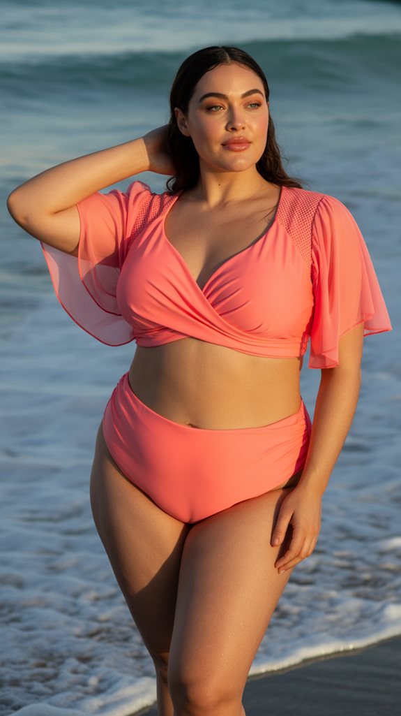 elegant sheer sleeve swimwear