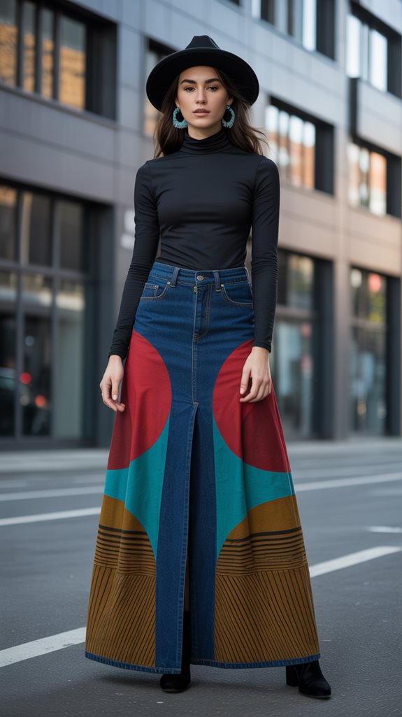 bold patterned long skirts