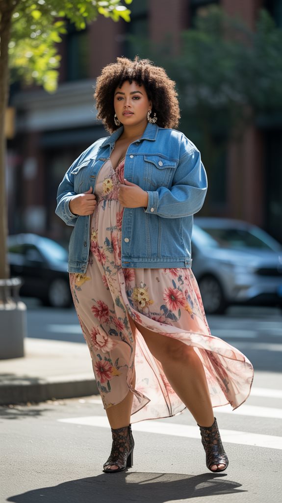 chic denim floral outfit pairing