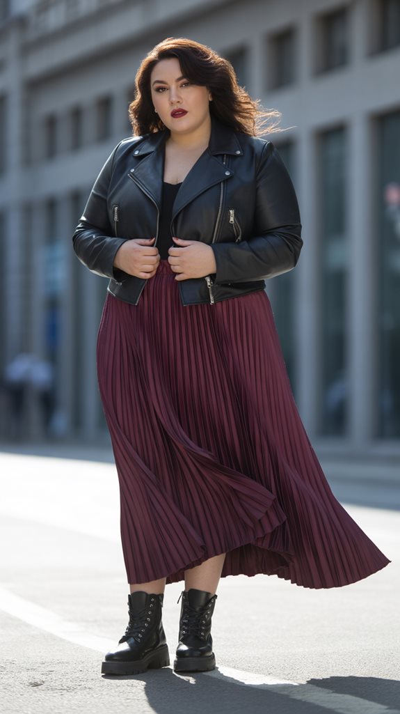edgy pleated skirt ensemble
