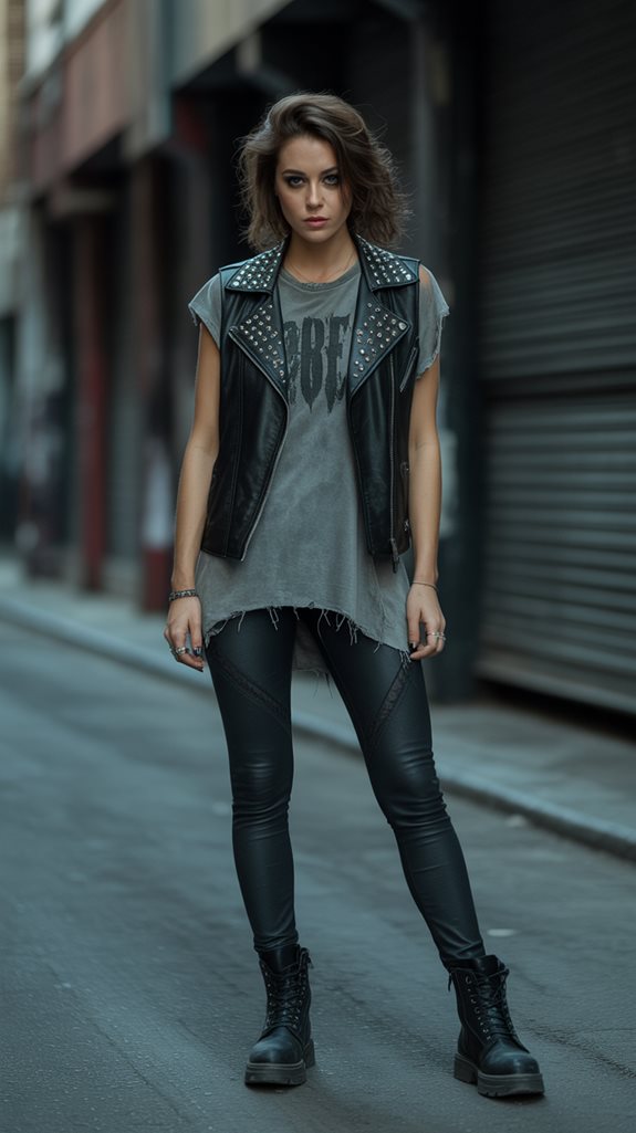 edgy studded leather ensemble