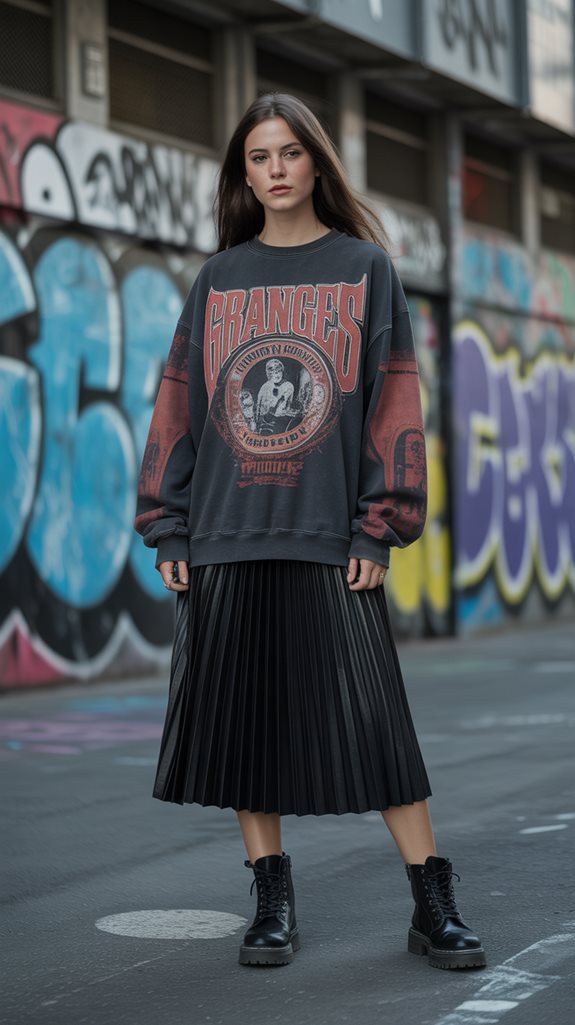 graphic sweatshirt pleated skirt
