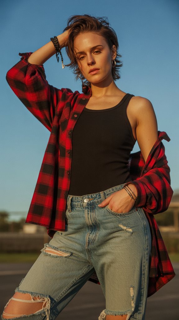 grunge style plaid outfit
