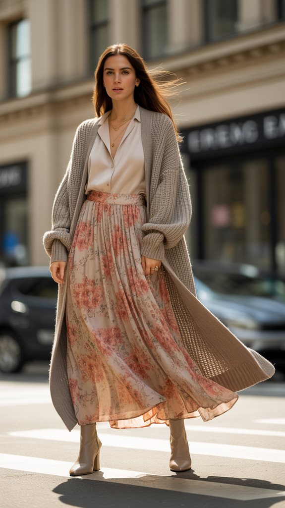 layered cardigan maxi outfit