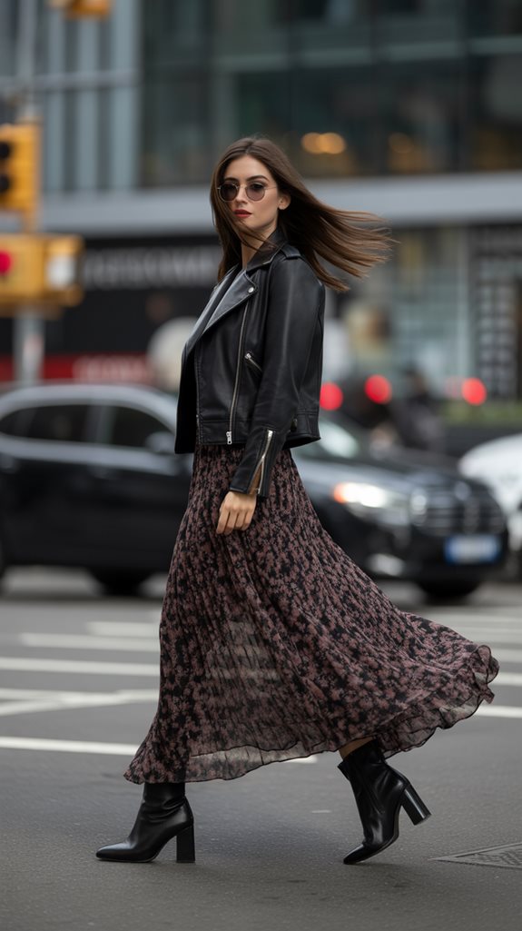 maxi skirt leather jacket fusion
