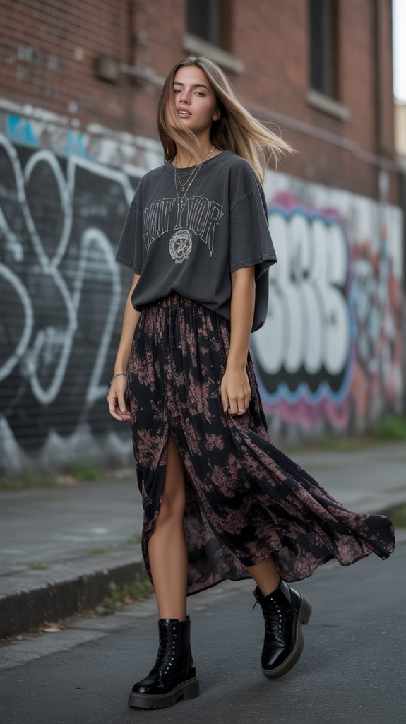 maxi skirts and ankle boots