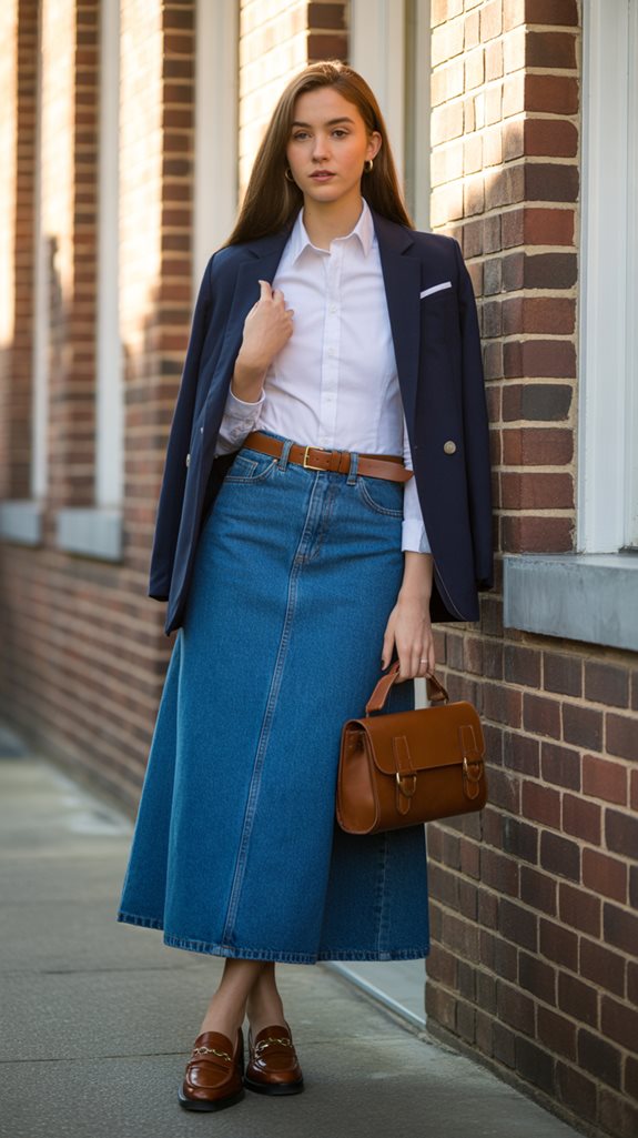 preppy chic denim ensemble