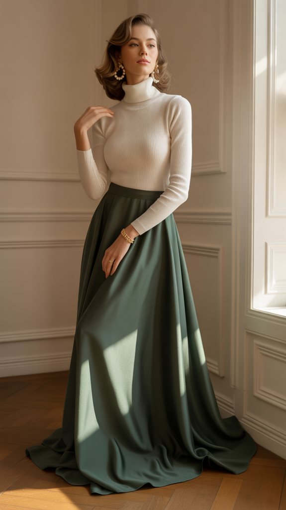 sophisticated skirt and turtleneck