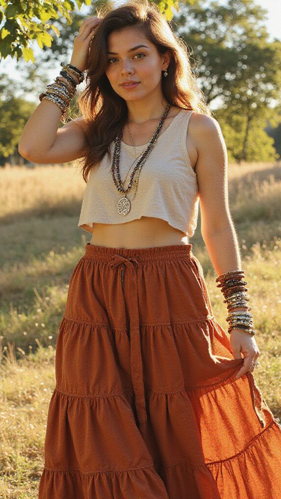 bohemian tiered skirt ensemble