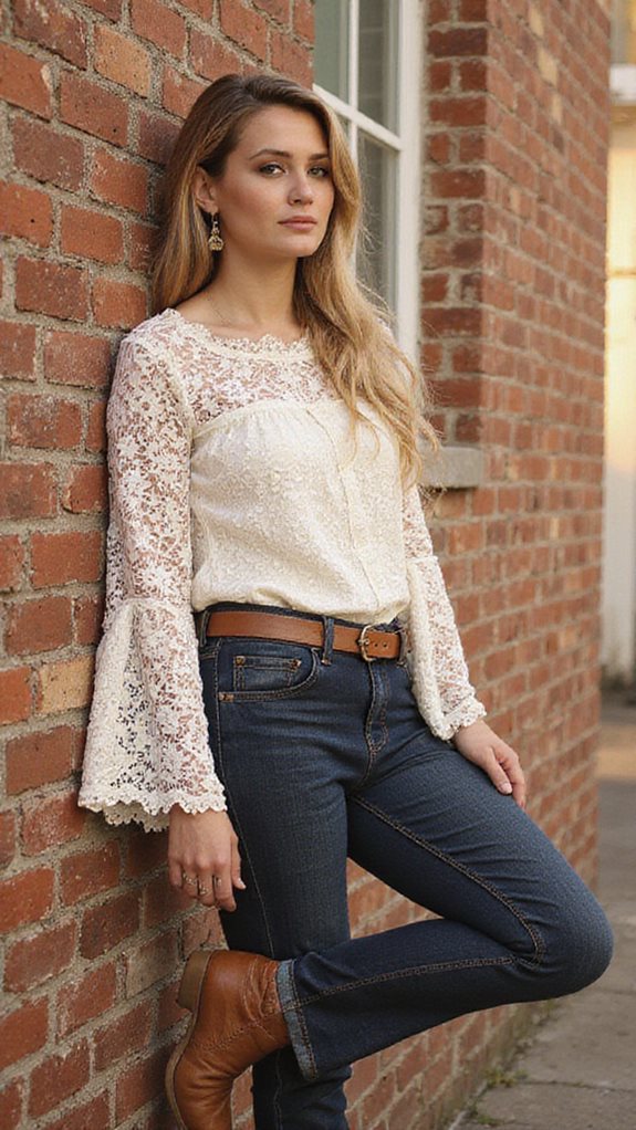 boho chic lace jeans outfit