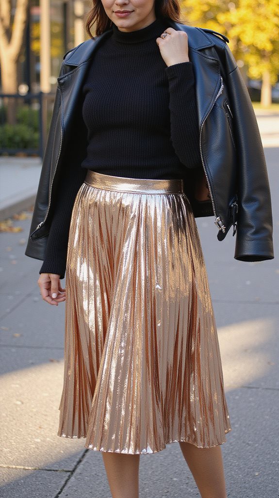 chic metallic skirt ensemble
