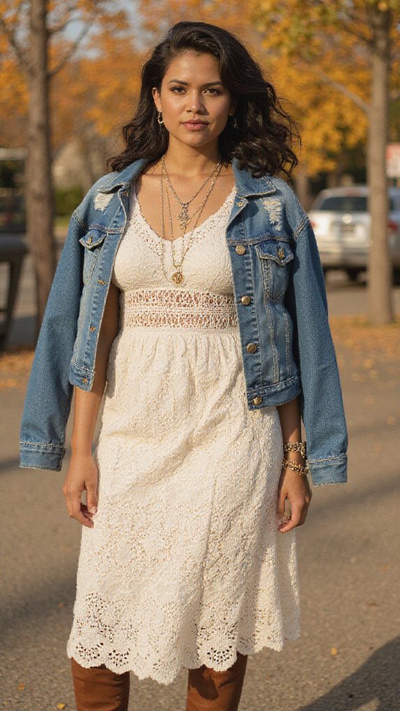 crochet dress with denim
