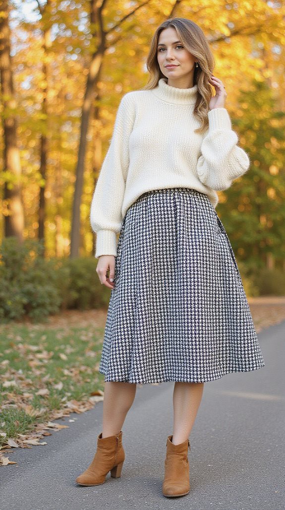 houndstooth skirt mock neck ensemble