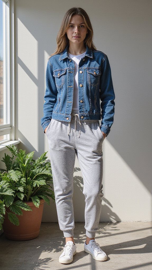 joggers and denim jacket