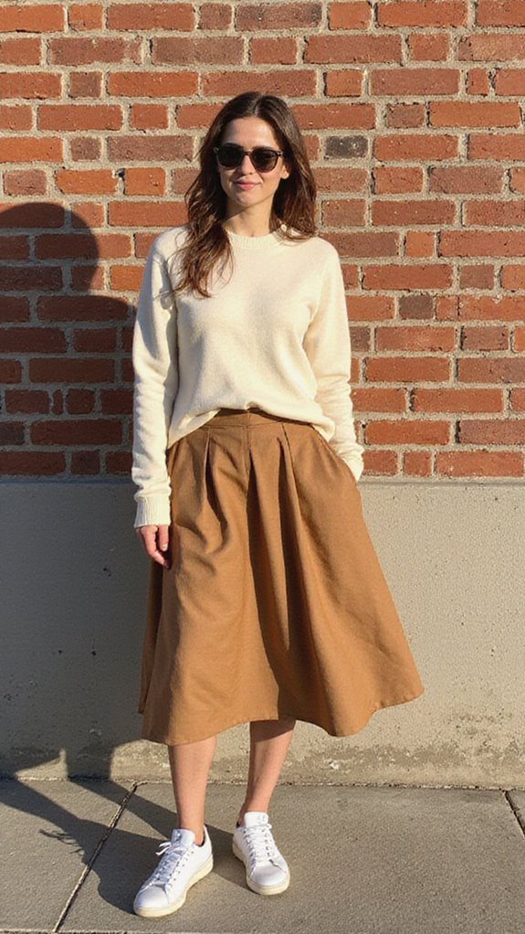 midi skirt sneaker combination