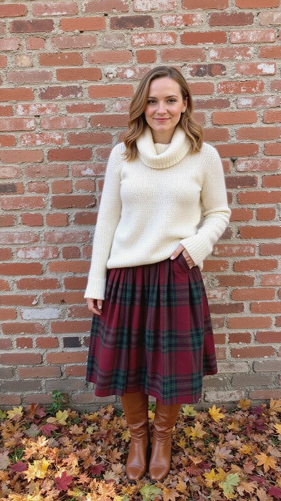 plaid skirt oversized sweater boots