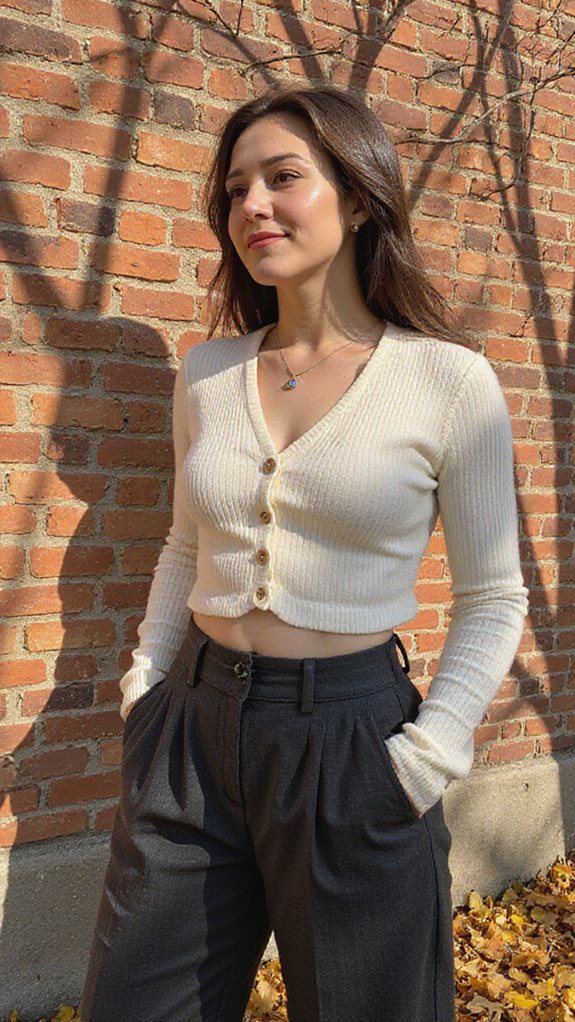 sophisticated cardigan and trousers