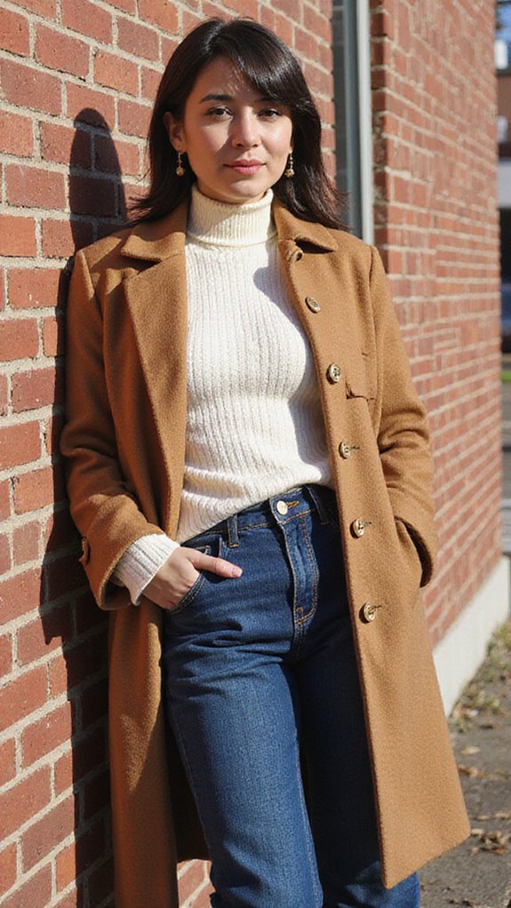 sophisticated turtleneck jeans ensemble