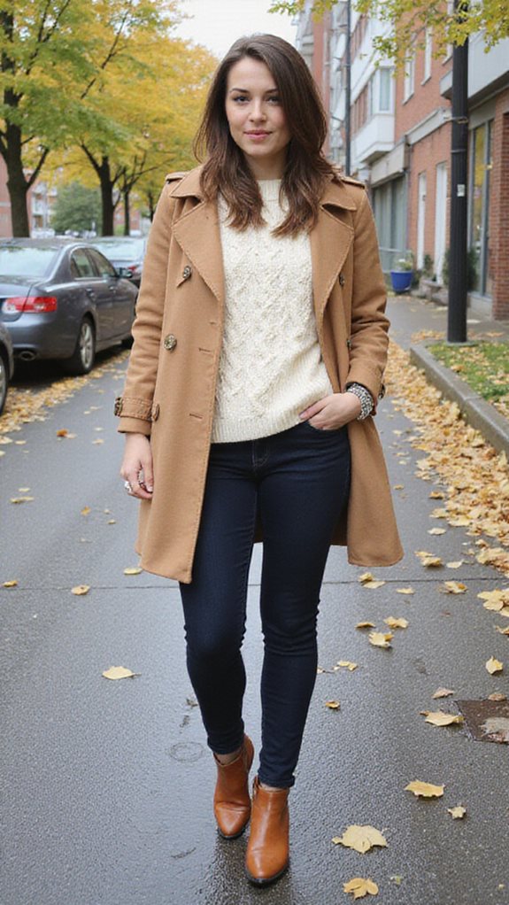 trench coat sweater skinny jeans