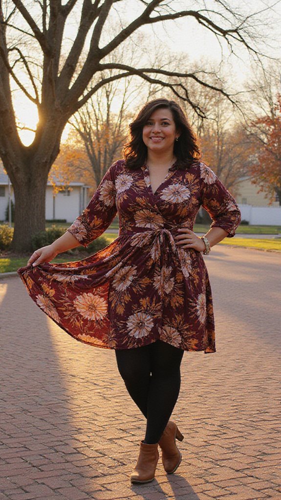 autumn floral wrap dress