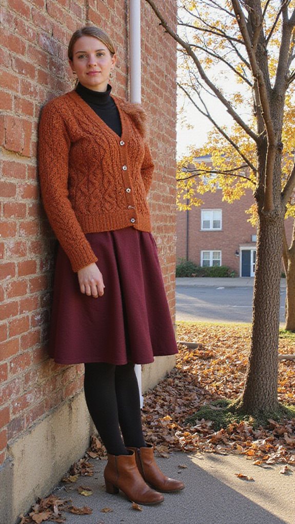 cozy cardigan a line skirt