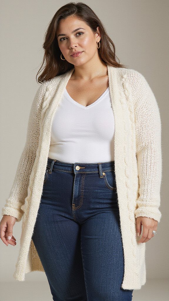 cozy cardigan with mom jeans