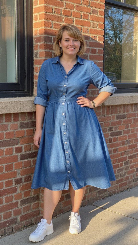 denim dress with sneakers