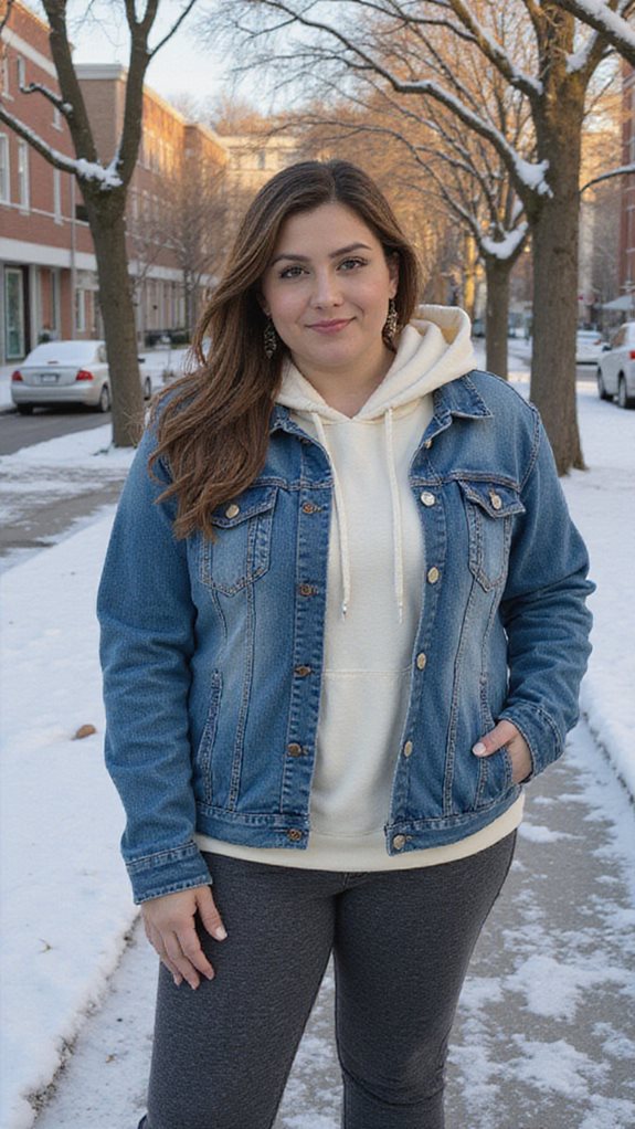 denim jacket hoodie ensemble