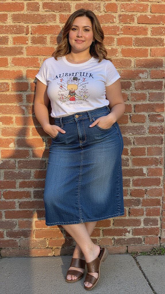 denim skirt graphic tee style