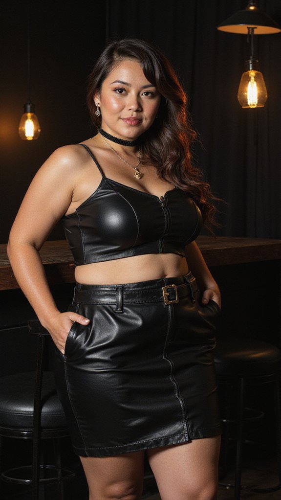edgy leather mini ensemble