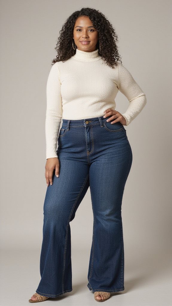 flare jeans and turtlenecks