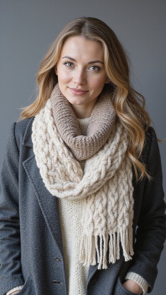 layered neutral scarf styling