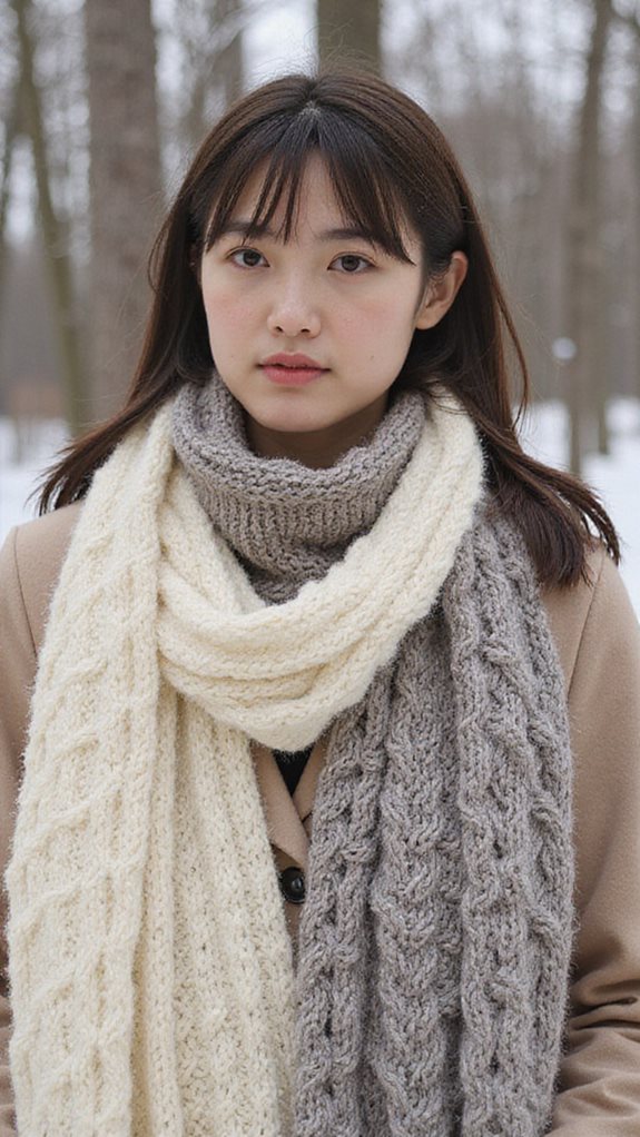 layered neutral scarf styling