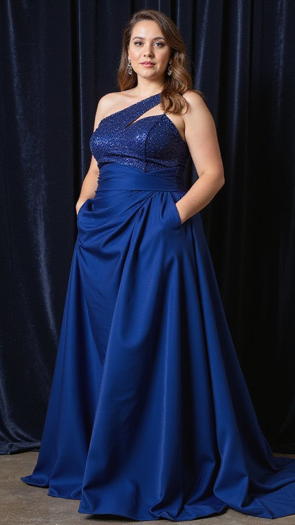 midnight blue asymmetrical elegance
