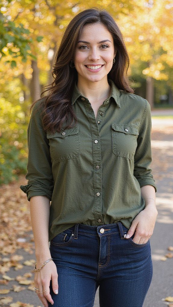 moss green flannel outfit