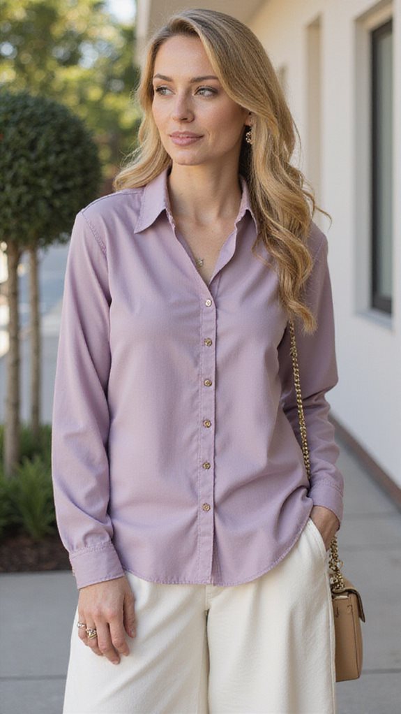 muted purple blouse outfit