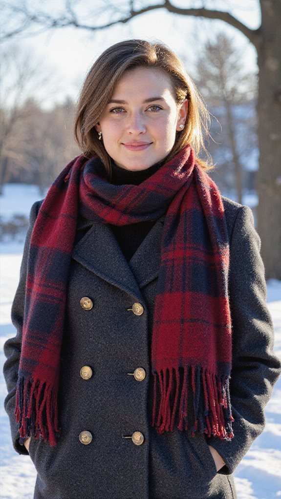 plaid scarf wool coat sophistication