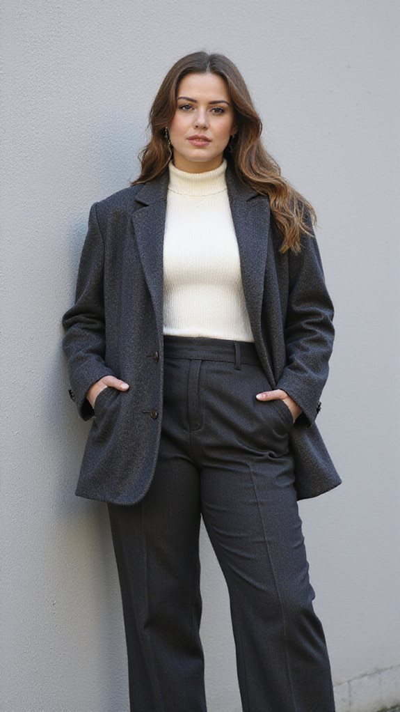 polished layered turtleneck outfit