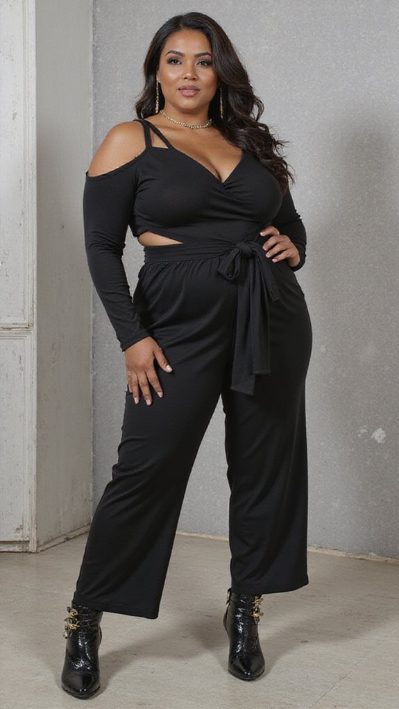 sophisticated jumpsuit and boots