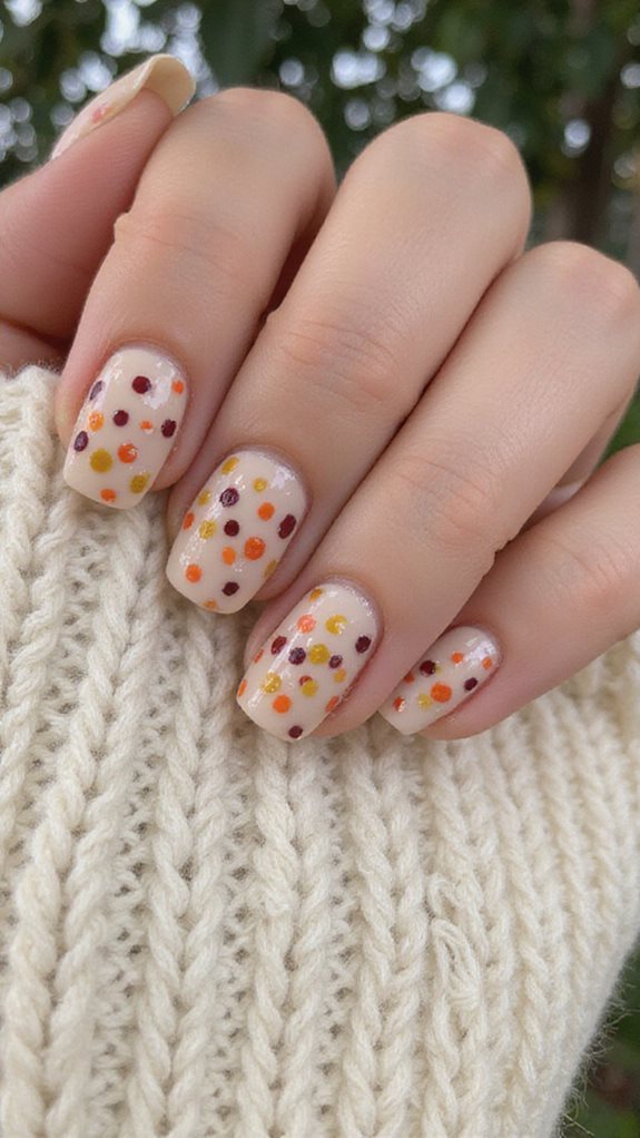 fall themed dot nail art