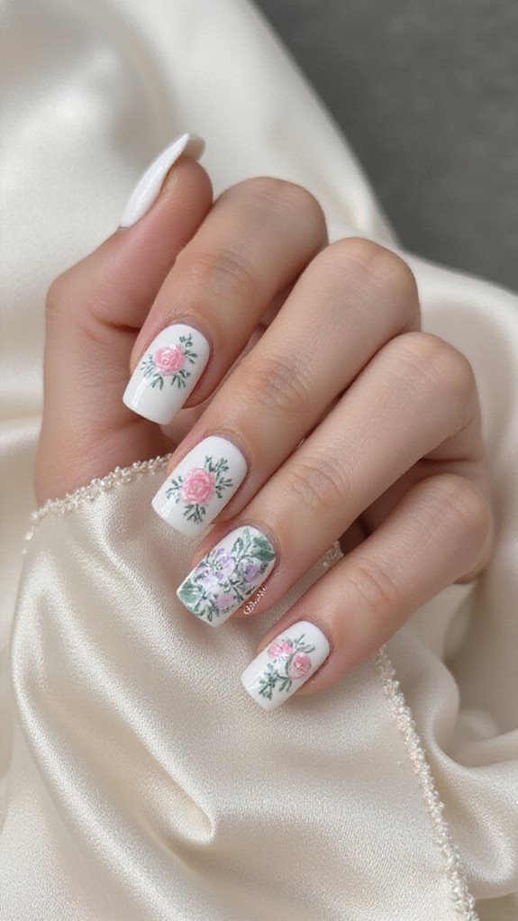 hand painted floral nail art