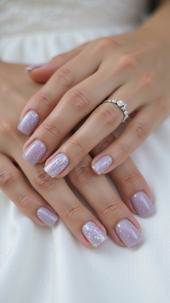 holographic flakes bridal manicure