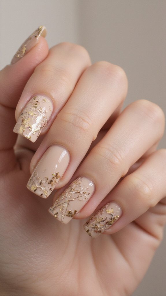 nude nails with gold accents