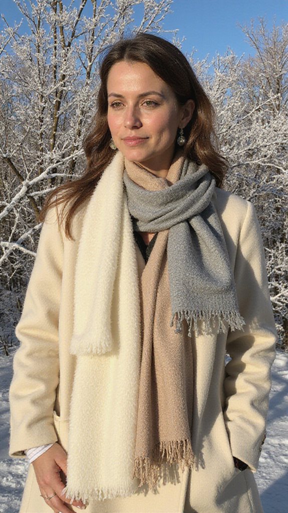 scarf layering with neutral outerwear