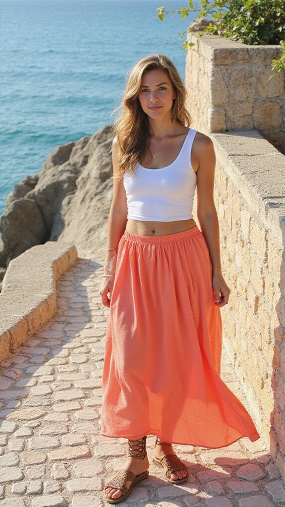 bohemian maxi skirt outfit
