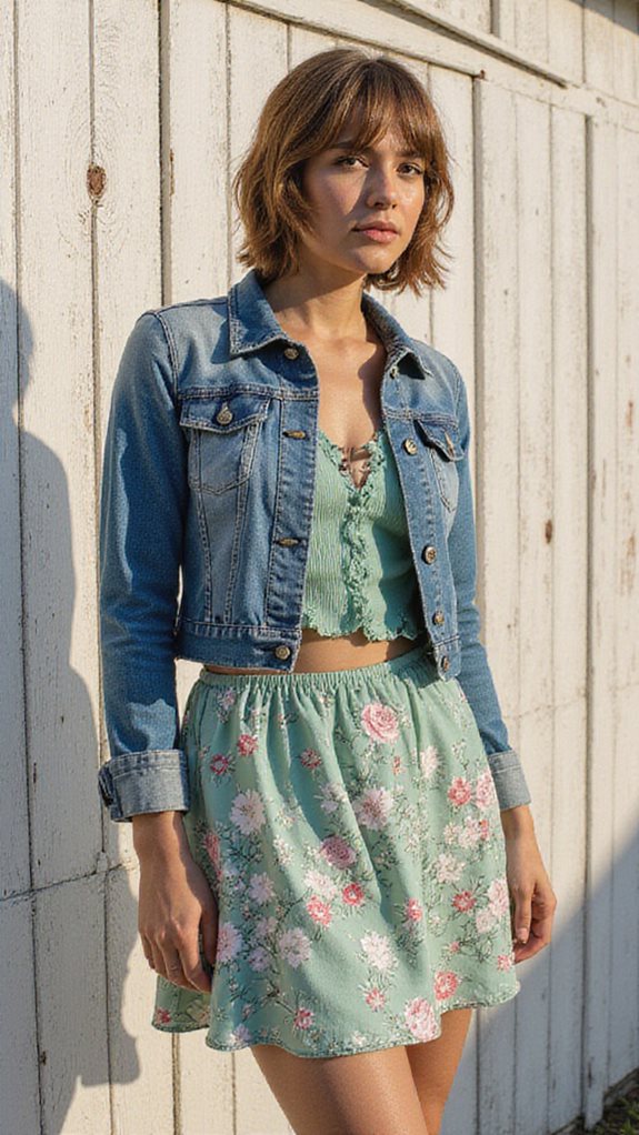 effortlessly chic casual feminine denim floral contrast