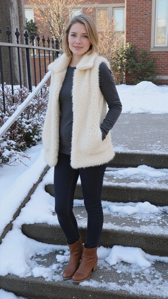 faux fur vest layering style
