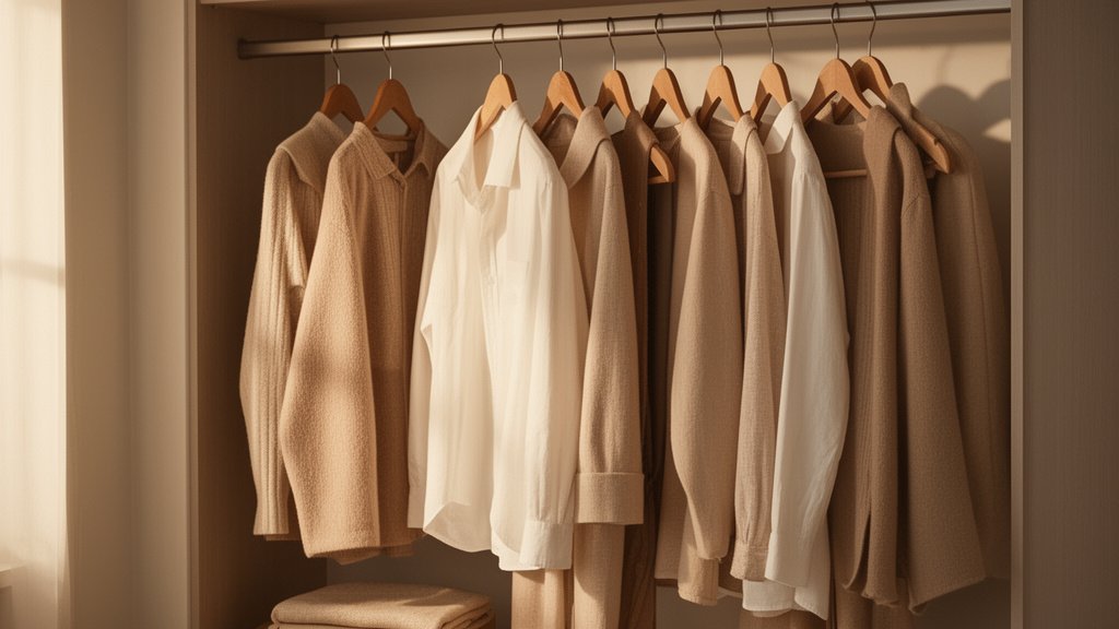 curated closet of neutral toned quality clothing for a quiet luxury action plan