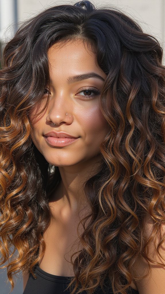 caramel highlights on black hair